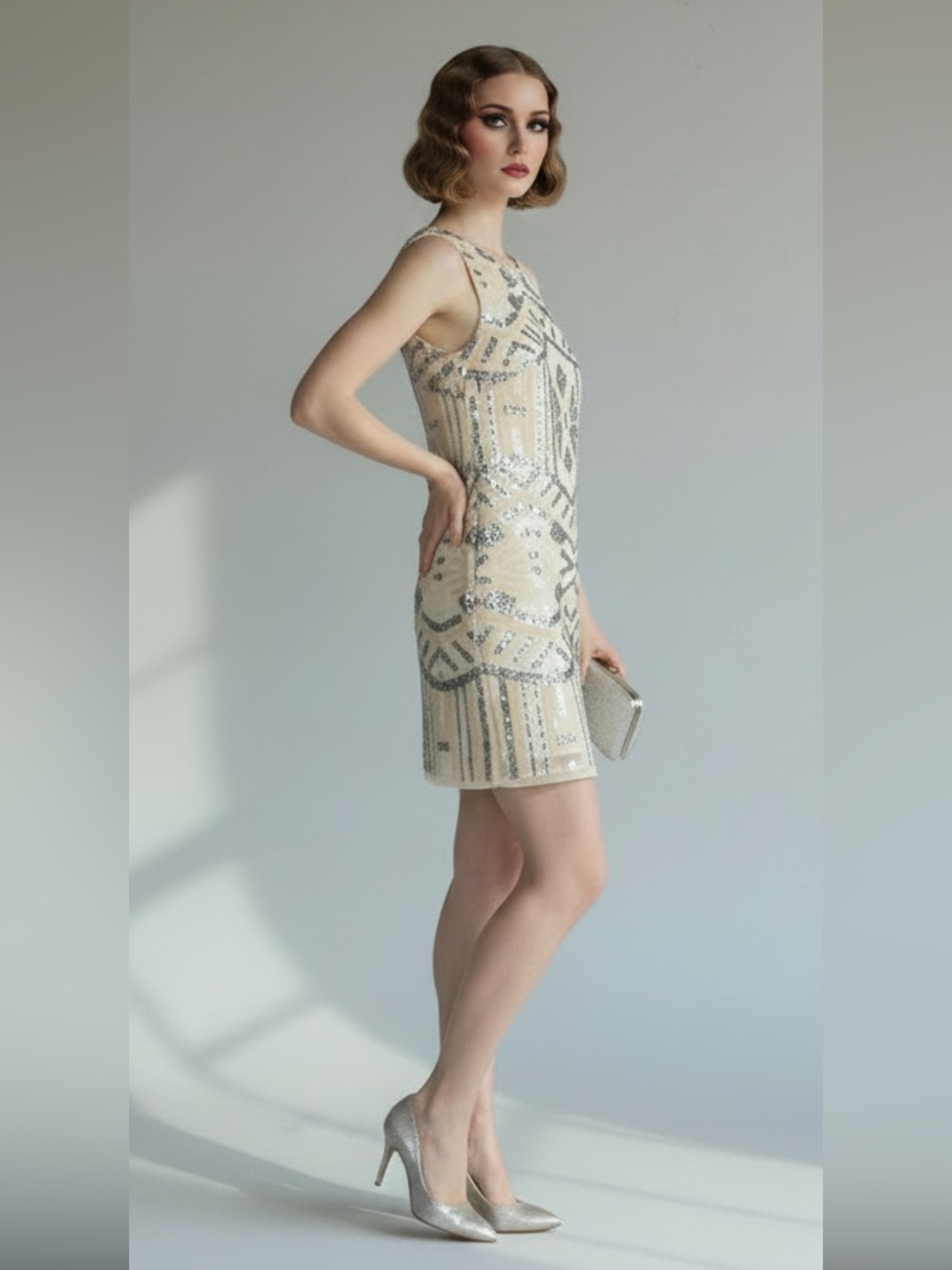 New Vince Camuto Sleeveless Cream Sequin Mini Sheath Dress Evening Cocktail 2P